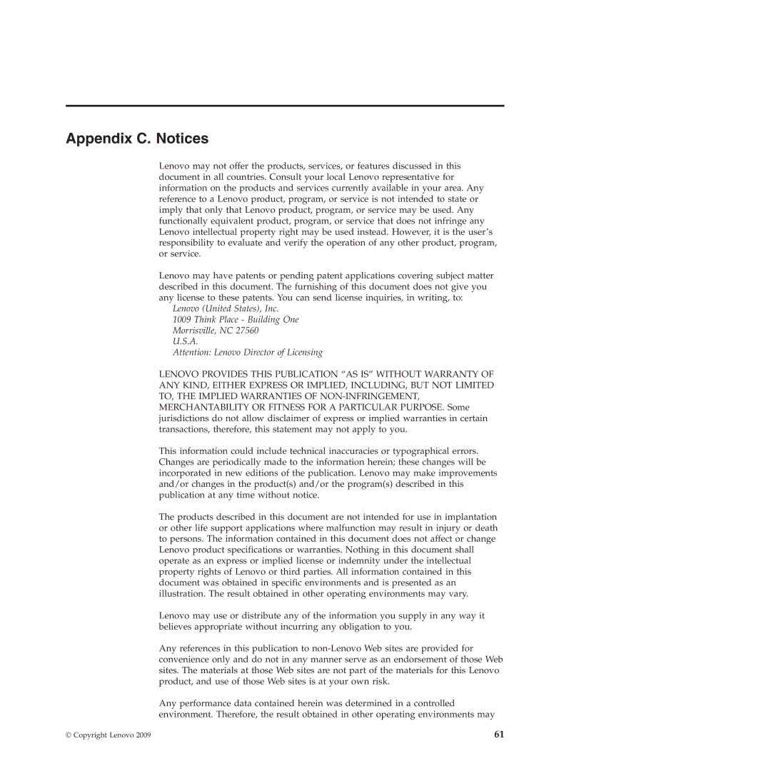 Lenovo 4155, 4158, 4218 manual Appendix C. Notices 