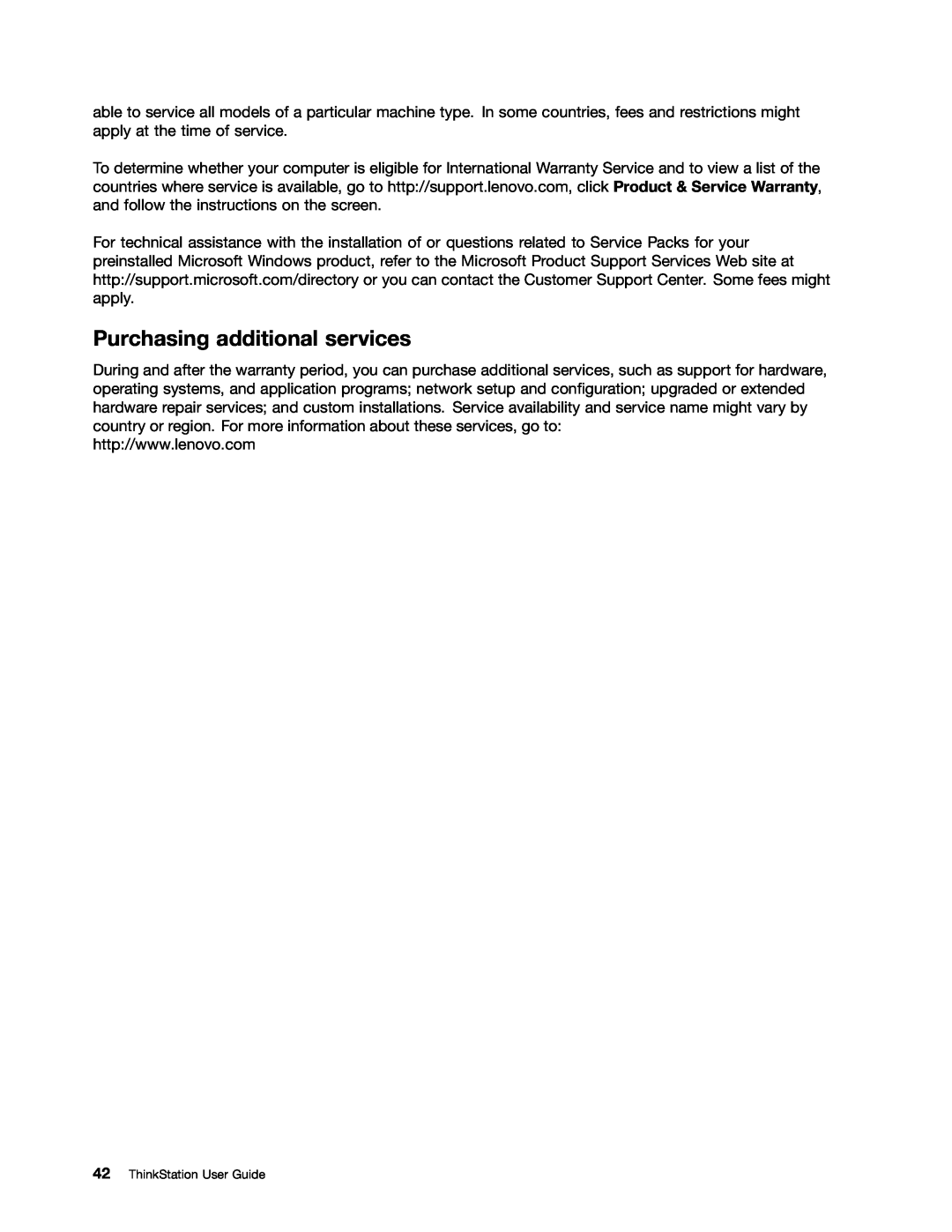 Lenovo 4105, 4157VJU, 4217 manual Purchasing additional services, ThinkStation User Guide 