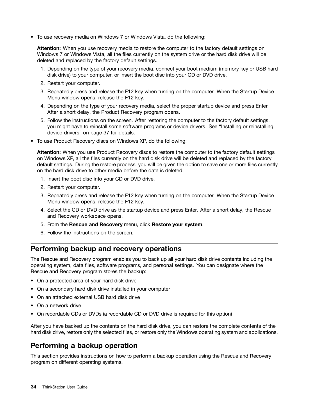 Lenovo 4105, 4157VJU, 4217 manual Performing backup and recovery operations, Performing a backup operation 