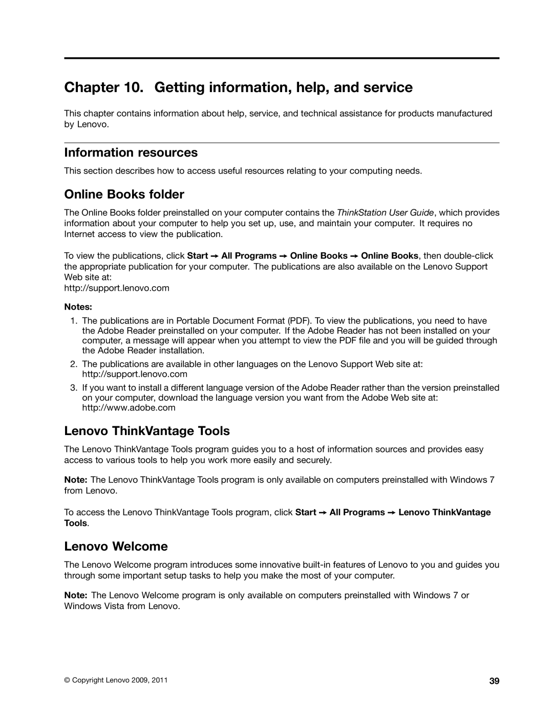 Lenovo 4105 Getting information, help, and service, Information resources, Online Books folder, Lenovo ThinkVantage Tools 