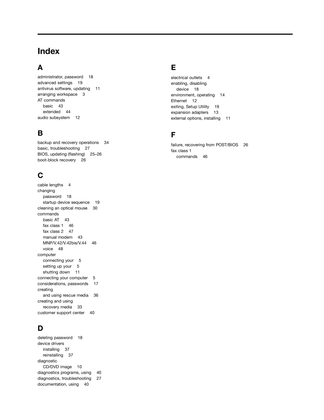 Lenovo 4217, 4157, 4105 manual Index 