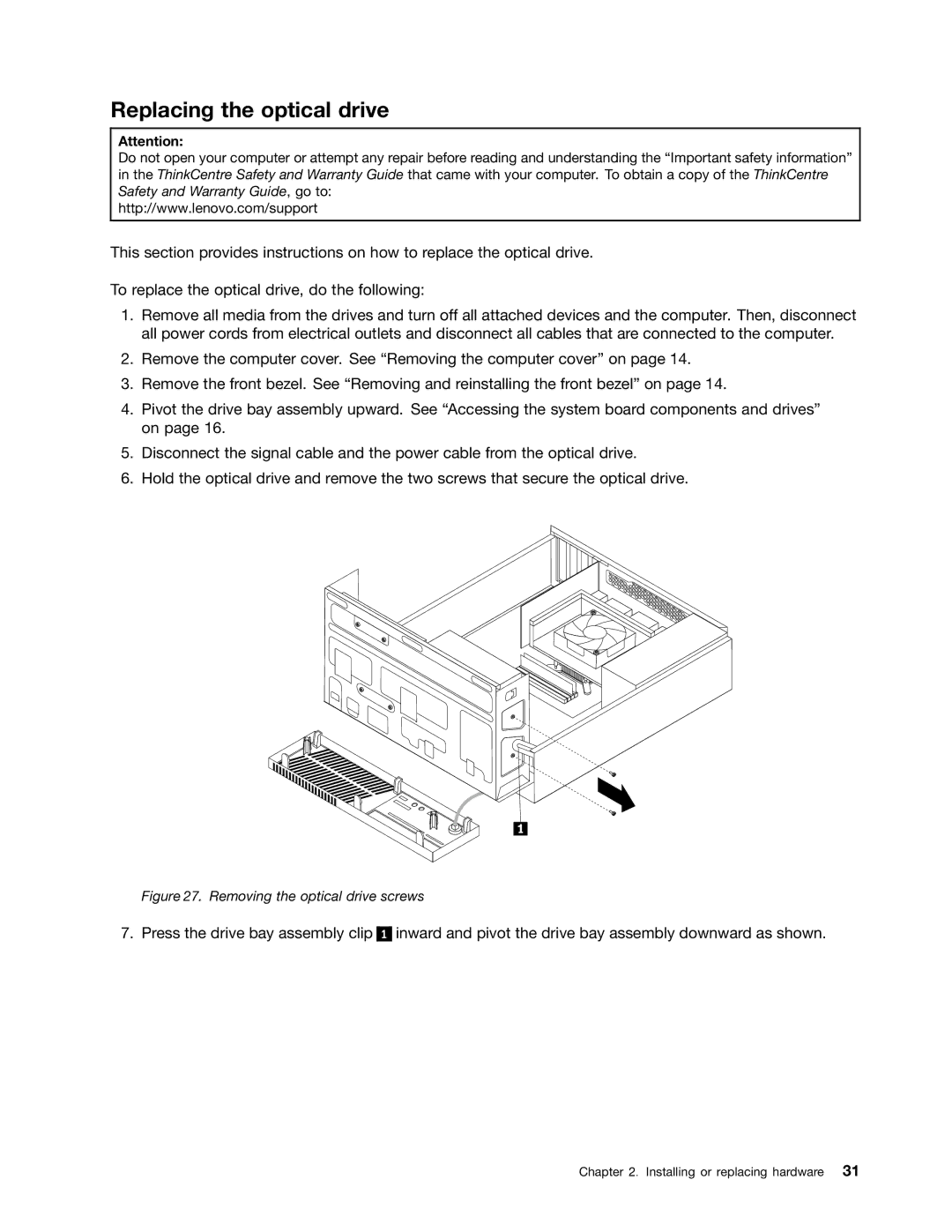 Lenovo 4163, 5042, 5046 manual Replacing the optical drive, Removing the optical drive screws 