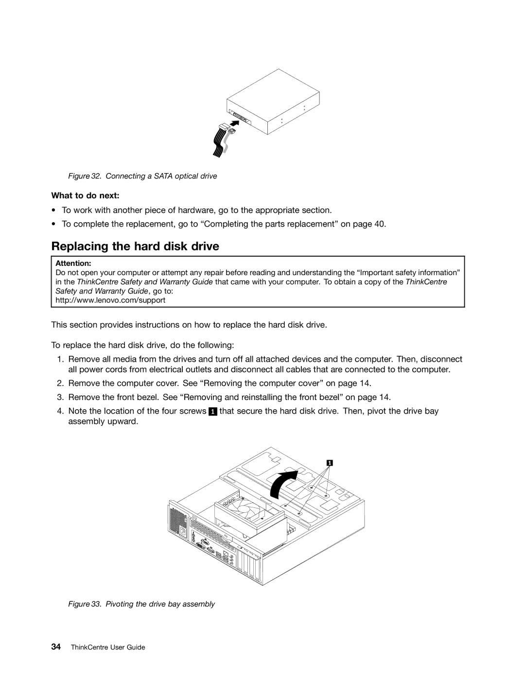 Lenovo 4163, 5042, 5046 manual Replacing the hard disk drive, Connecting a Sata optical drive 