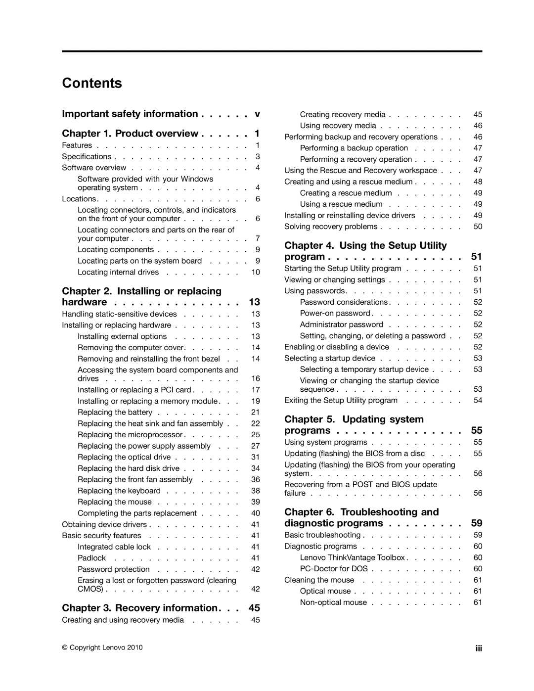 Lenovo 5046, 4163, 5042 manual Contents 