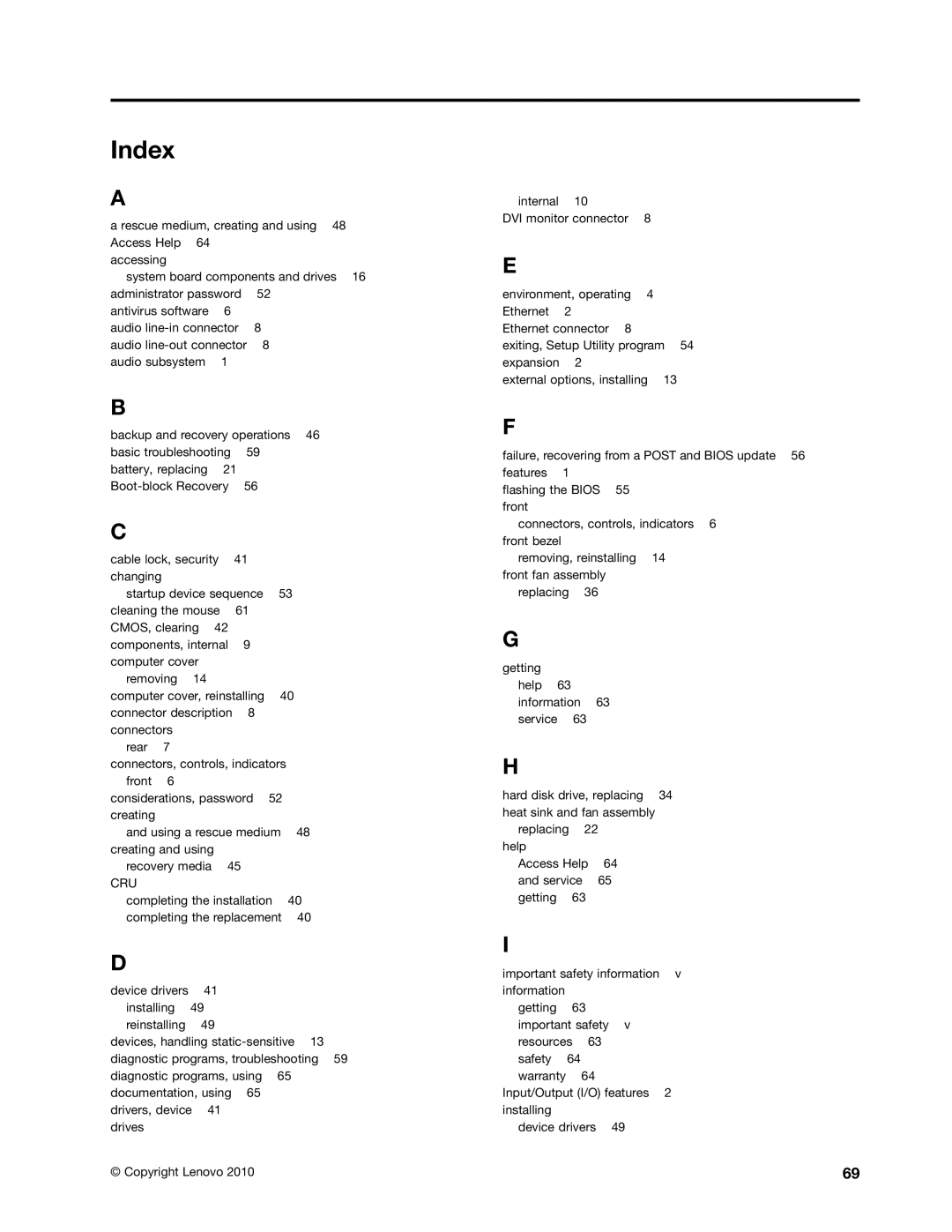 Lenovo 5046, 4163, 5042 manual Index, Cru 