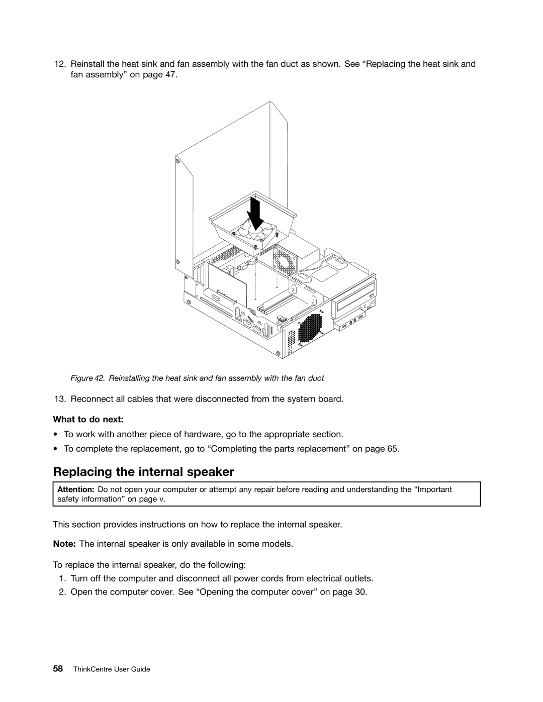 Lenovo 4167, 385, 4164, 5070, 5049, 7518, 5035, 5032, 5025, 267 manual Replacing the internal speaker, What to do next 