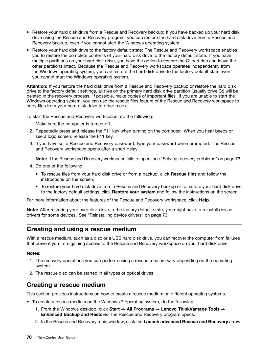 Lenovo 4164, 4167, 385, 5070, 5049, 7518, 5035, 5032, 5025, 267 manual Creating and using a rescue medium, Creating a rescue medium 
