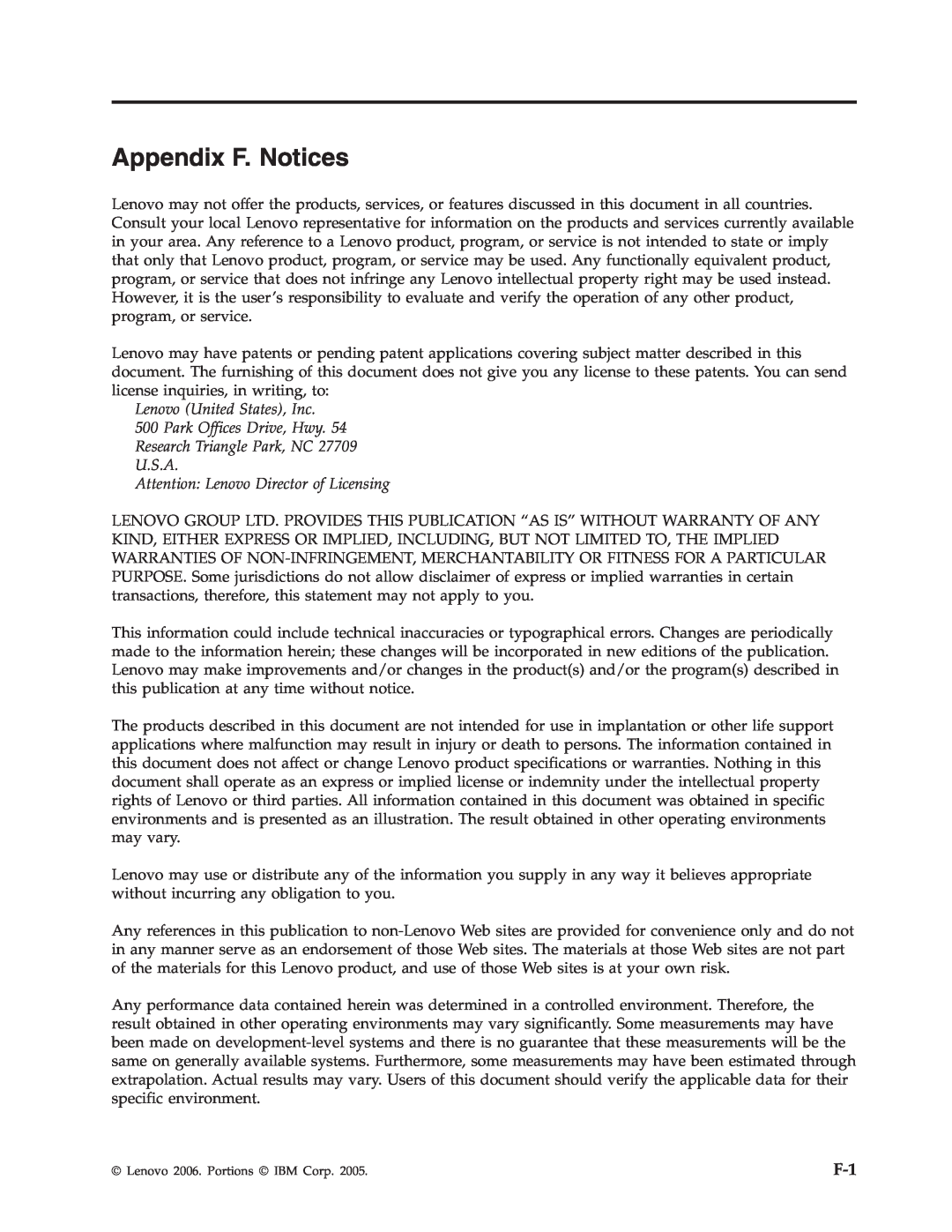 Lenovo 41N5583 manual Appendix F. Notices 
