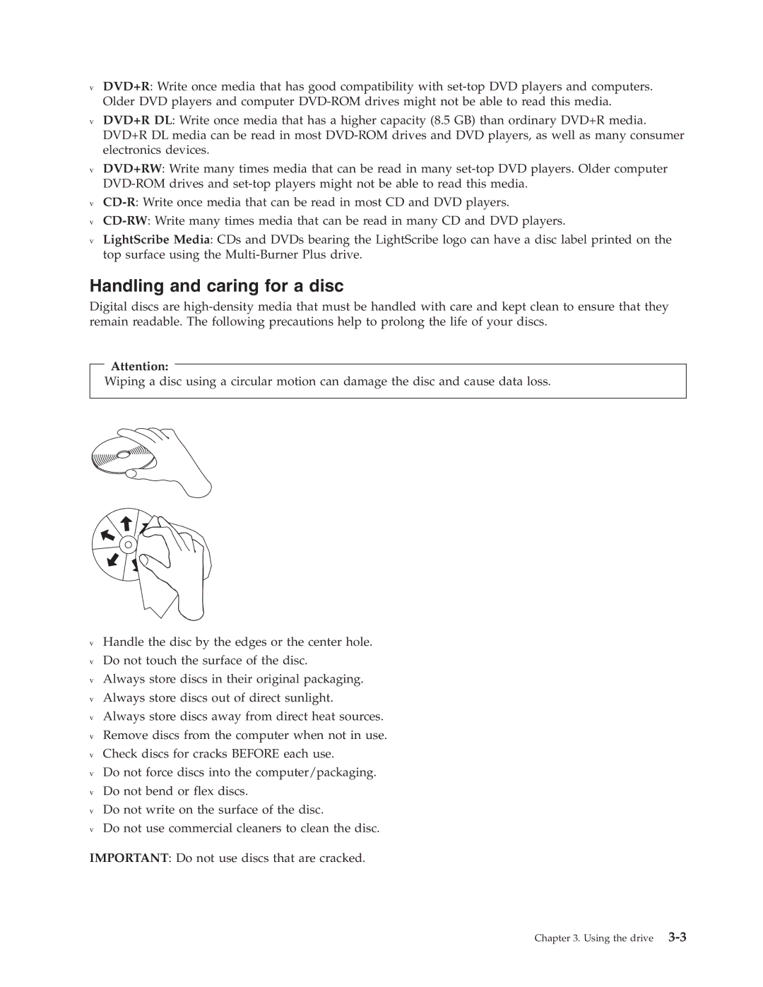 Lenovo 41N5583 manual Handling and caring for a disc 