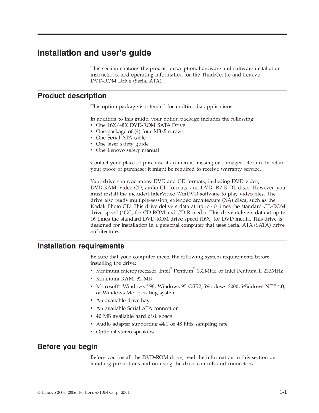 Lenovo 41N5622 manual Installation and user’s guide, Product description, Installation requirements, Before you begin 