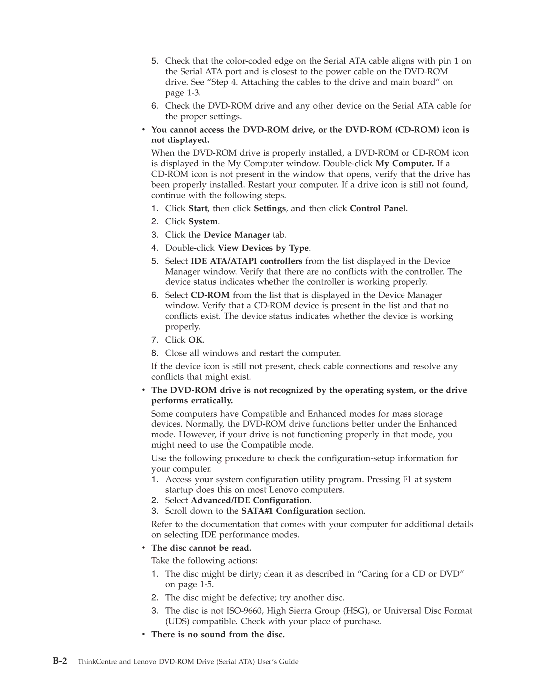 Lenovo 41N5622 manual Select Advanced/IDE Configuration, Disc cannot be read. Take the following actions 