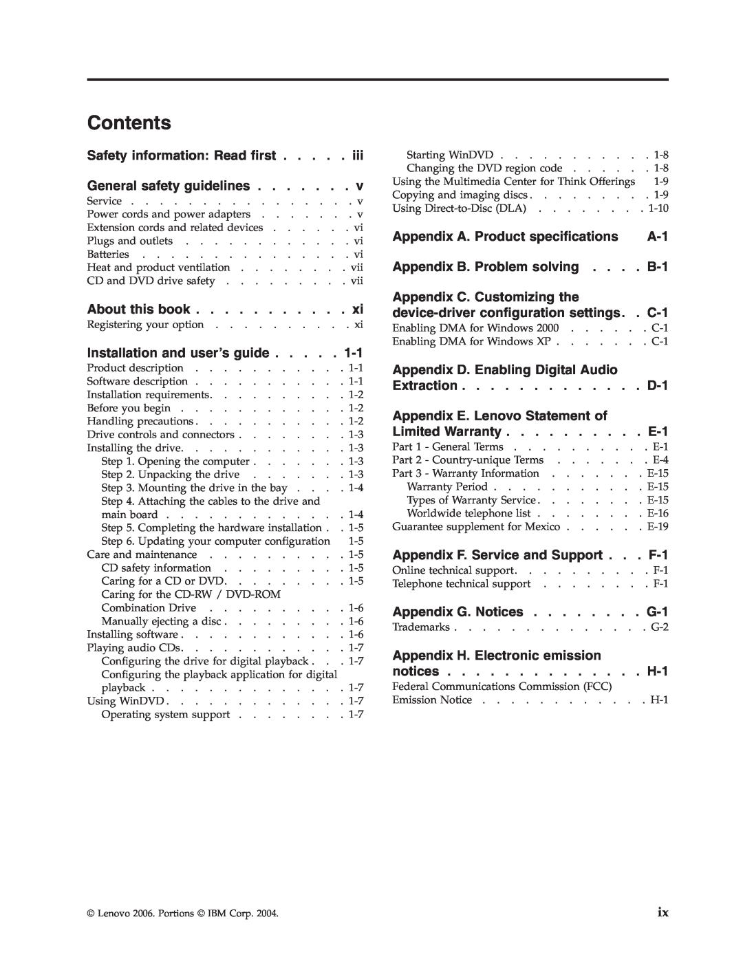 Lenovo 41N5624 manual Contents 