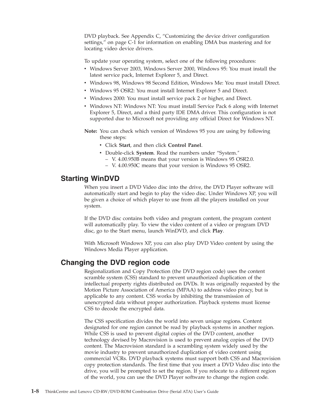 Lenovo 41N5624 manual Starting WinDVD, Changing the DVD region code 