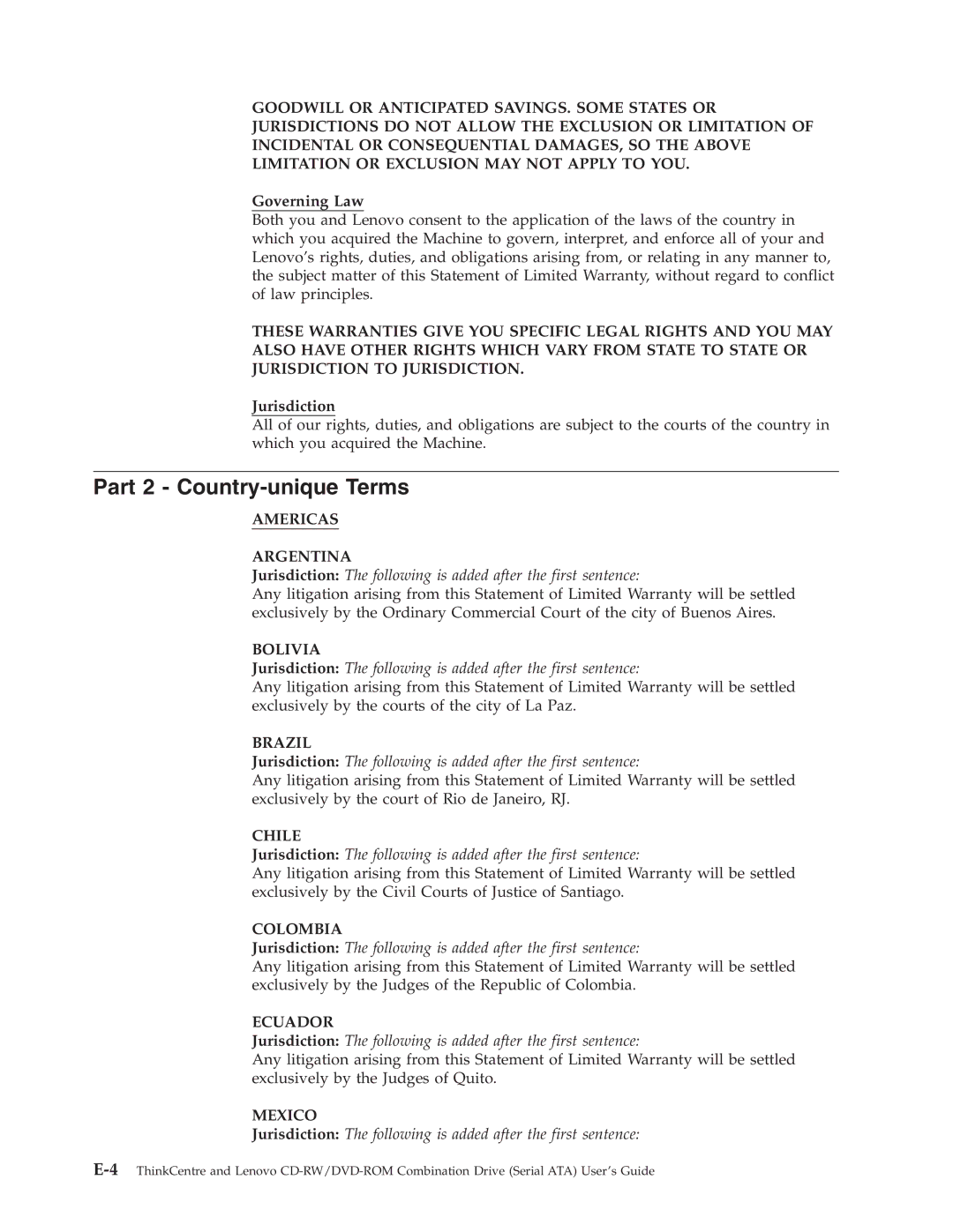 Lenovo 41N5624 manual Part 2 Country-unique Terms 