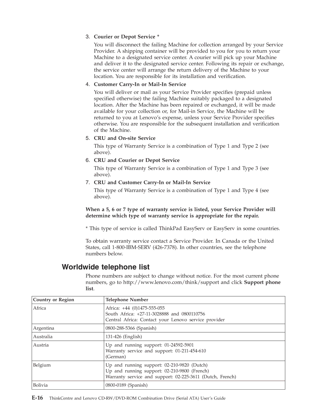 Lenovo 41N5624 manual Worldwide telephone list 