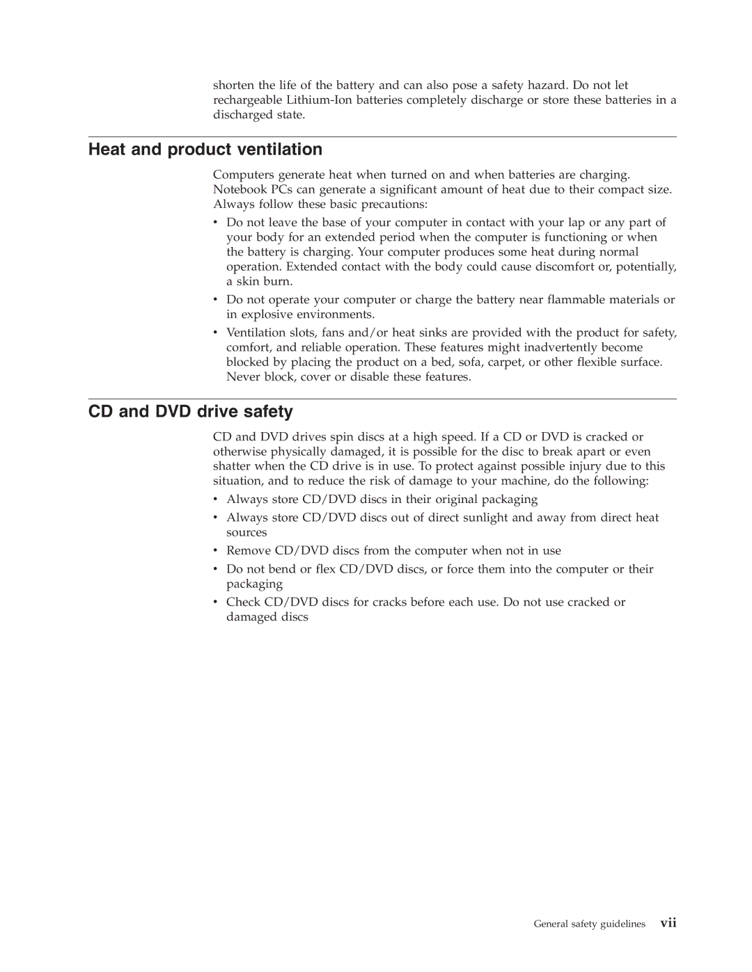 Lenovo 41N5624 manual Heat and product ventilation, CD and DVD drive safety 