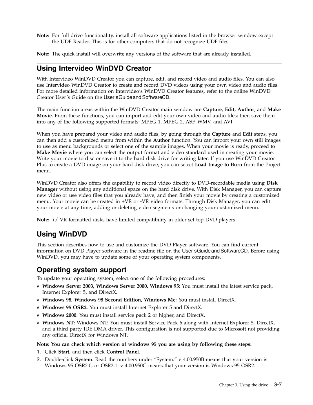 Lenovo 41N5626 manual Using Intervideo WinDVD Creator, Using WinDVD, Operating system support 