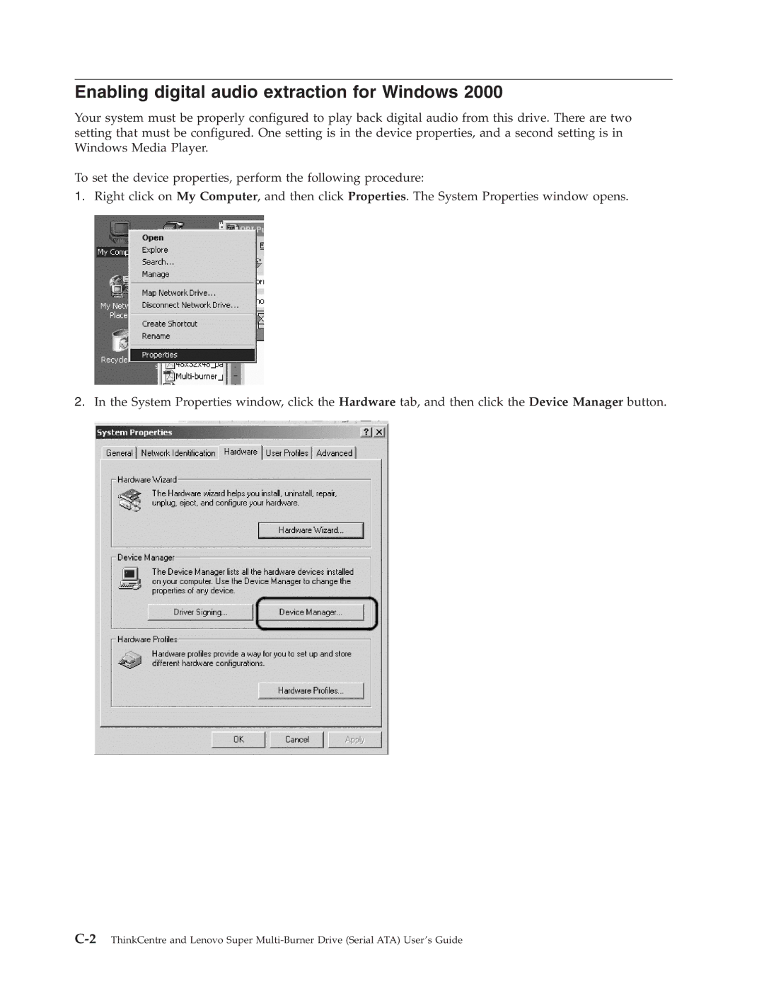 Lenovo 41N5626 manual Enabling digital audio extraction for Windows 