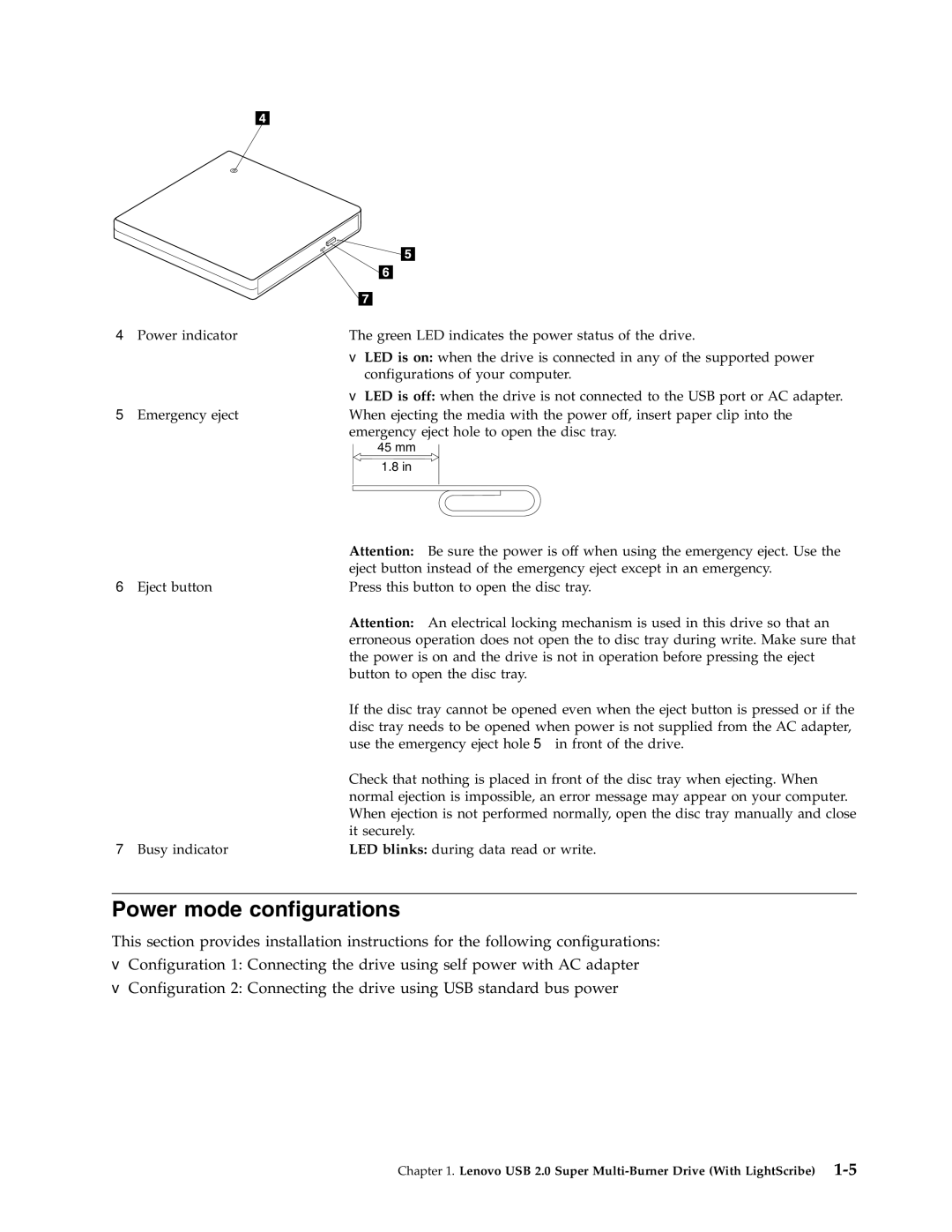 Lenovo 41N5631 manual Power mode configurations 