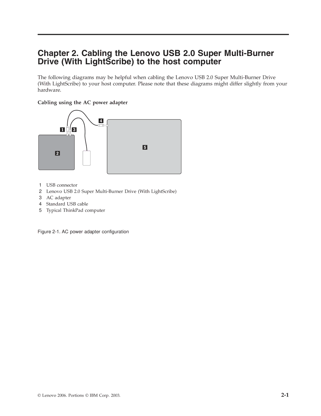 Lenovo 41N5631 manual Cabling using the AC power adapter, AC power adapter configuration 