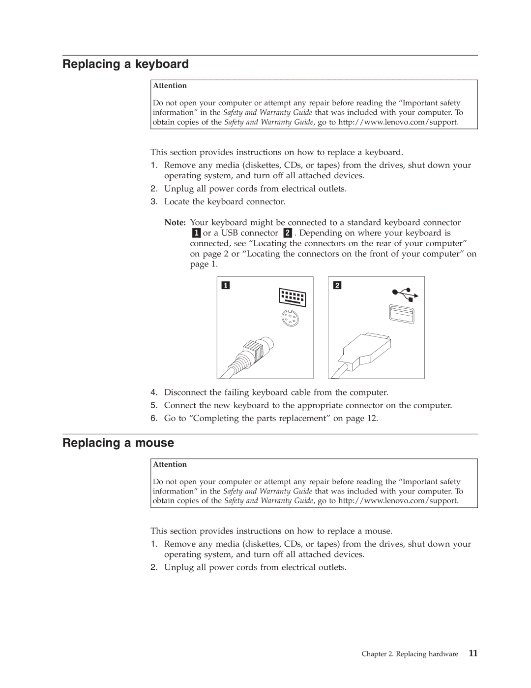 Lenovo 41X8111 manual Replacing a keyboard, Replacing a mouse 