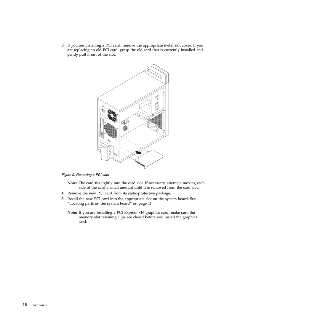 Lenovo 4222, 4220, 4215, 4219, 4221 manual Removing a PCI card, 18User Guide 