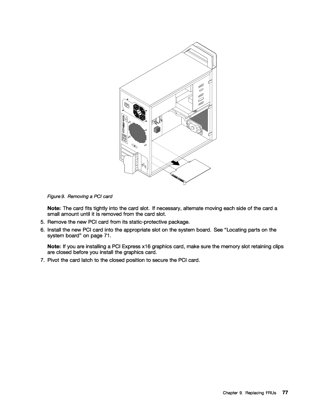 Lenovo 4219, 4220, 4222, 4215, 4221 manual Removing a PCI card 