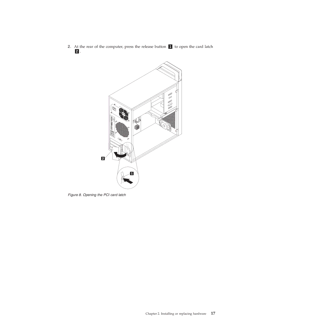 Lenovo 4220, 4222, 4215, 4219, 4221 manual Opening the PCI card latch 