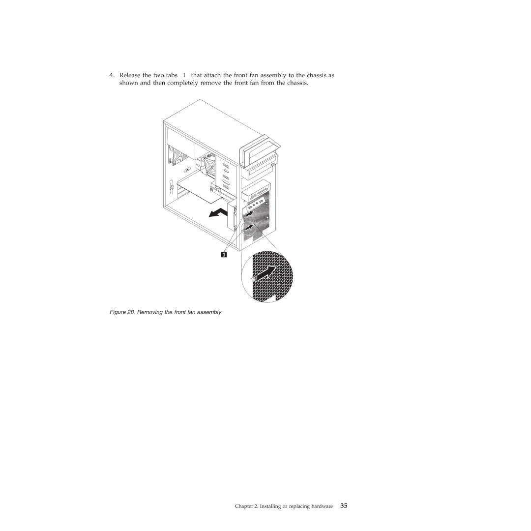 Lenovo 4219, 4220, 4222, 4215, 4221 manual Removing the front fan assembly 