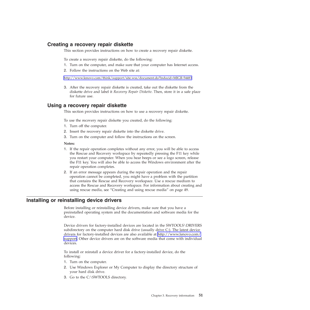 Lenovo 4221, 4220, 4222, 4215, 4219 manual Creating a recovery repair diskette, Using a recovery repair diskette 