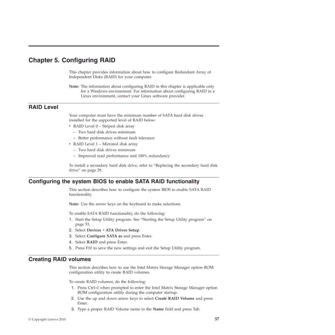 Lenovo 4220, 4222, 4215, 4219, 4221 manual Configuring RAID, RAID Level, Creating RAID volumes 