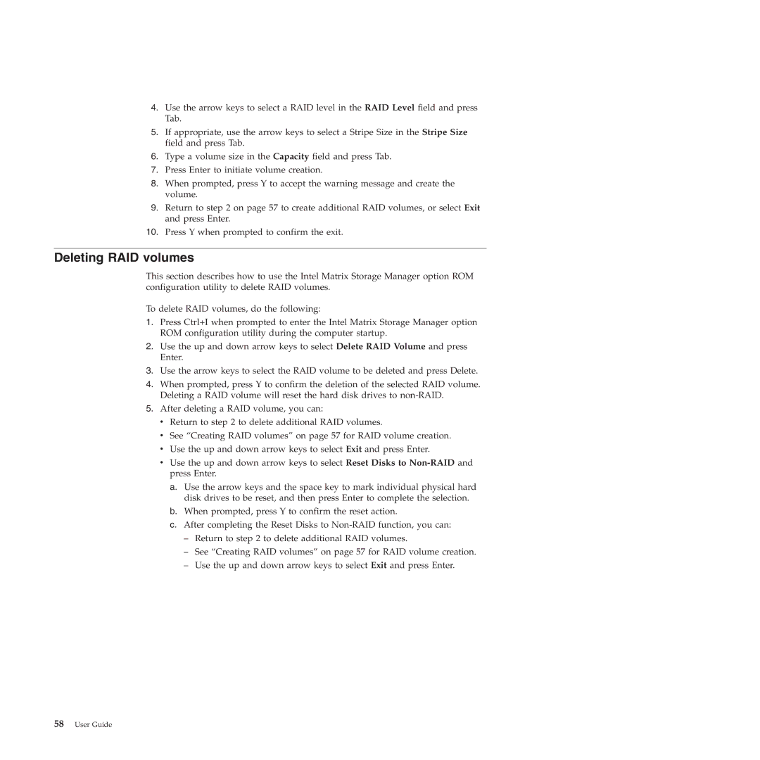 Lenovo 4222, 4220, 4215, 4219, 4221 manual Deleting RAID volumes 