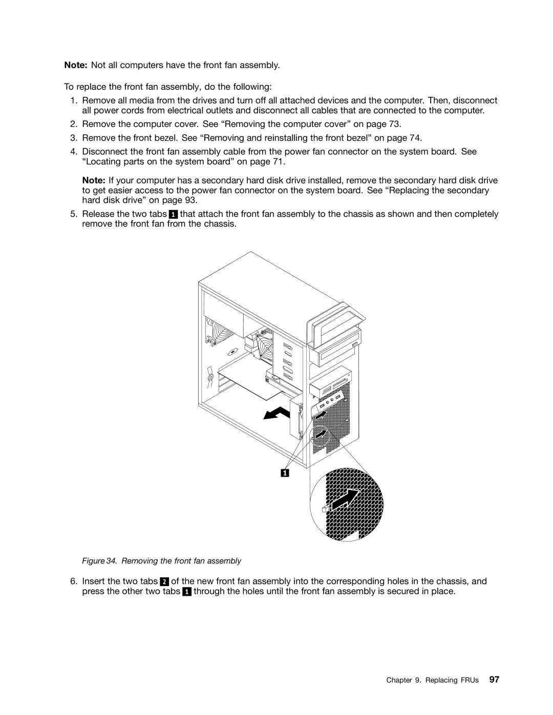 Lenovo 4219, 4220, 4222, 4215, 4221 manual Removing the front fan assembly 