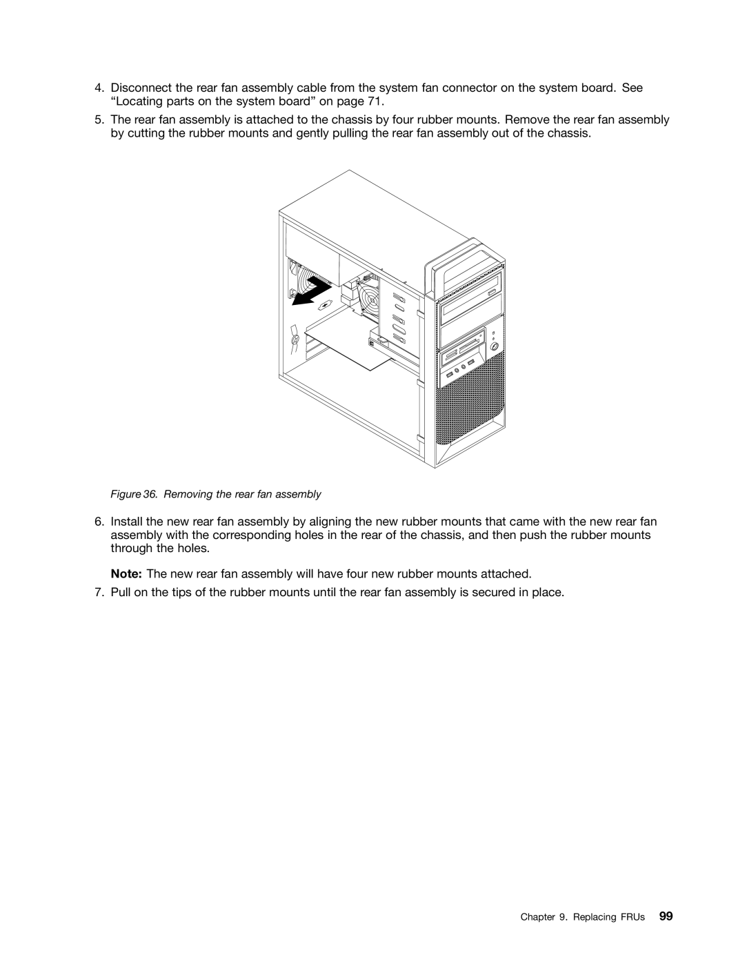 Lenovo 4220, 4222, 4215, 4219, 4221 manual Removing the rear fan assembly 