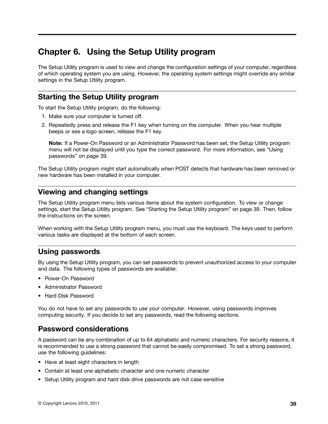 Lenovo 4220, 4222, 4215 Using the Setup Utility program, Starting the Setup Utility program, Viewing and changing settings 