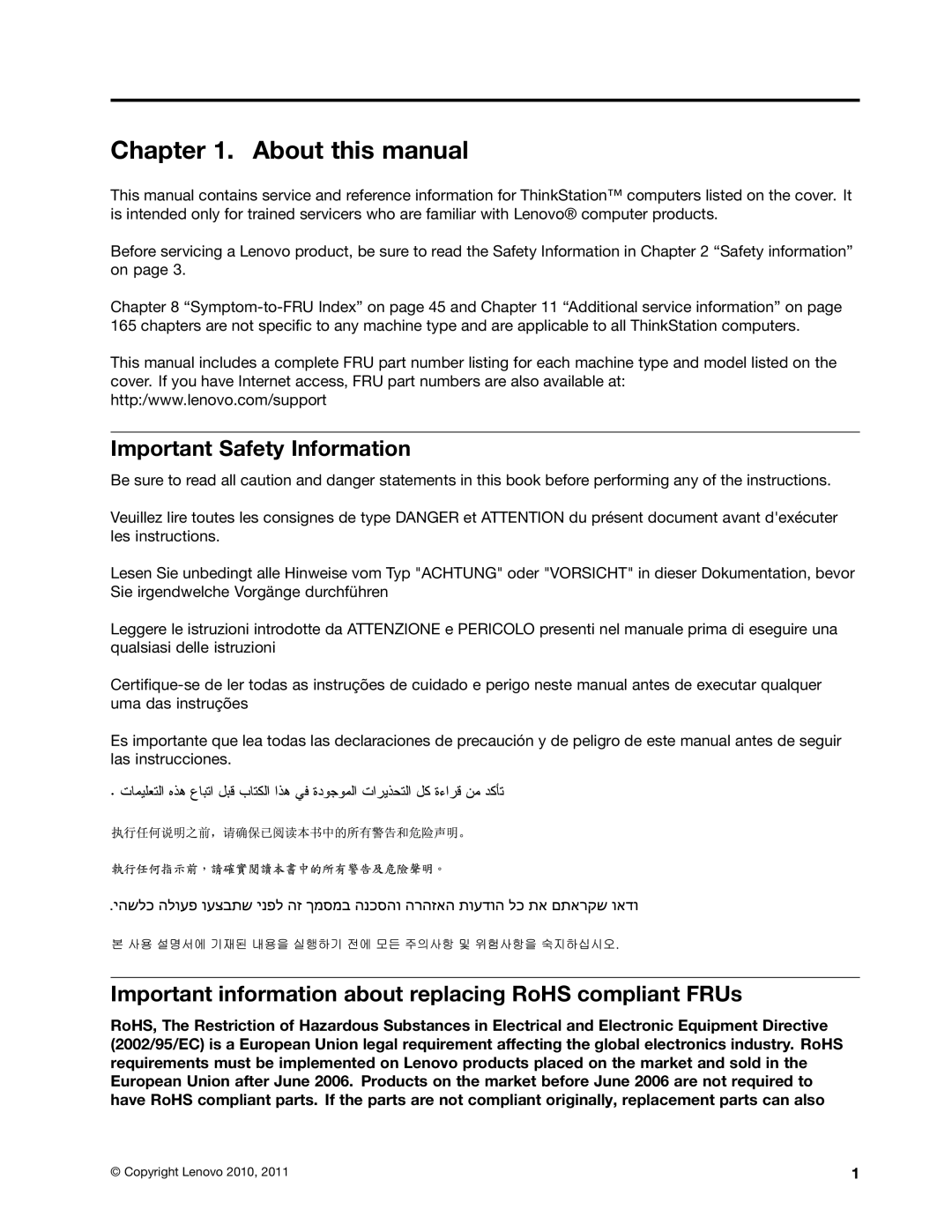 Lenovo 4215 About this manual, Important Safety Information, Important information about replacing RoHS compliant FRUs 