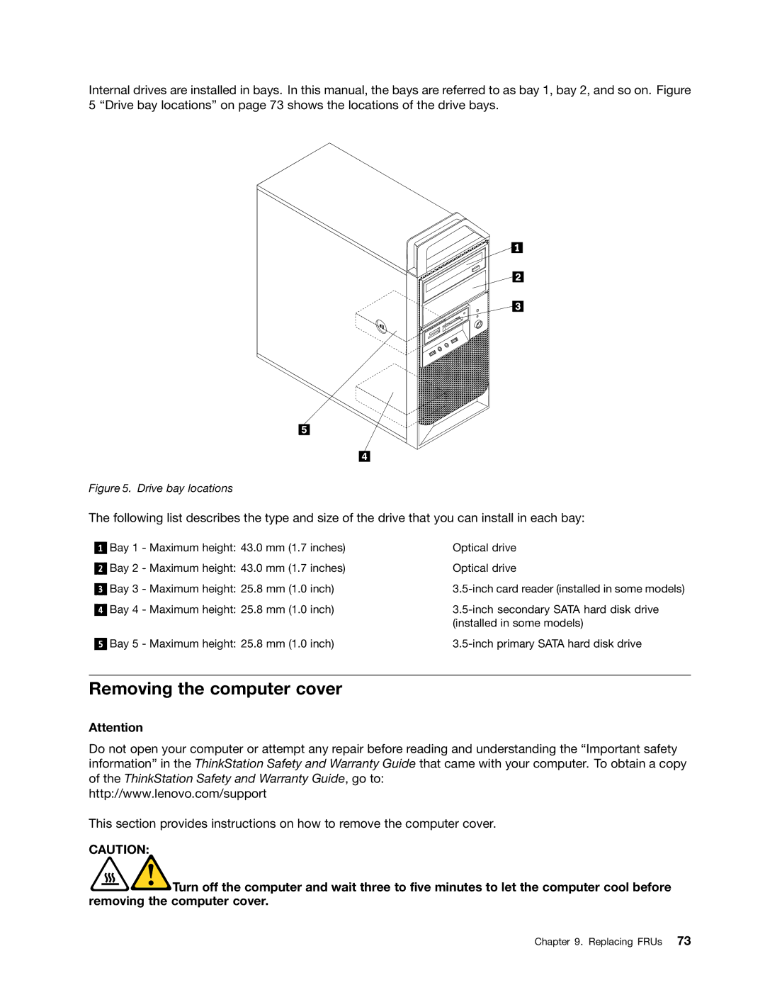 Lenovo 4221, 4220, 4222, 4215, 4219 manual Removing the computer cover, Drive bay locations 