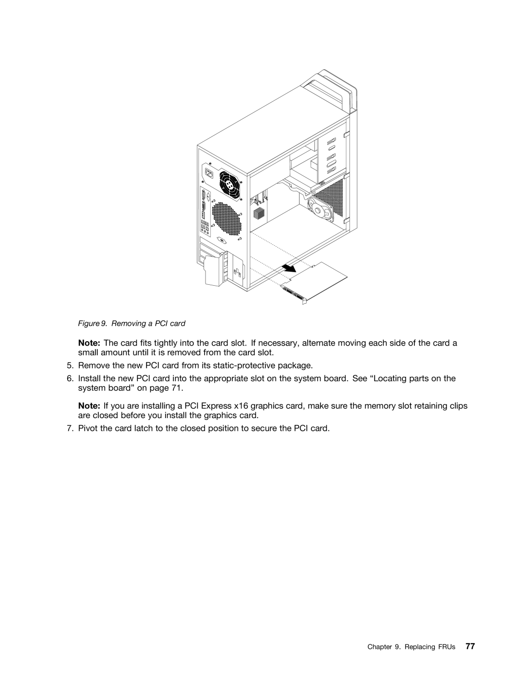 Lenovo 4219, 4220, 4222, 4215, 4221 manual Removing a PCI card 