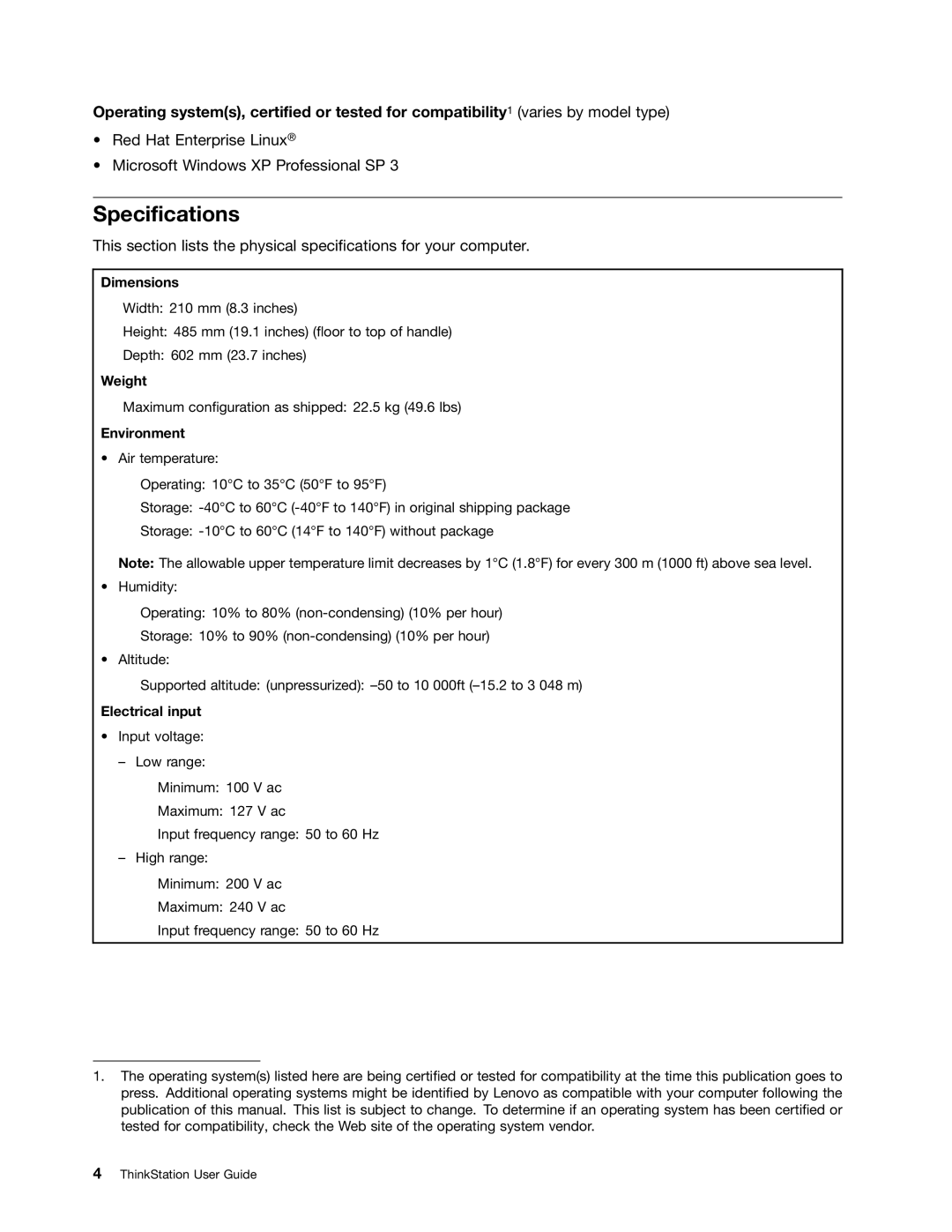 Lenovo 4228, 4223, 4229 manual Specifications, Dimensions 