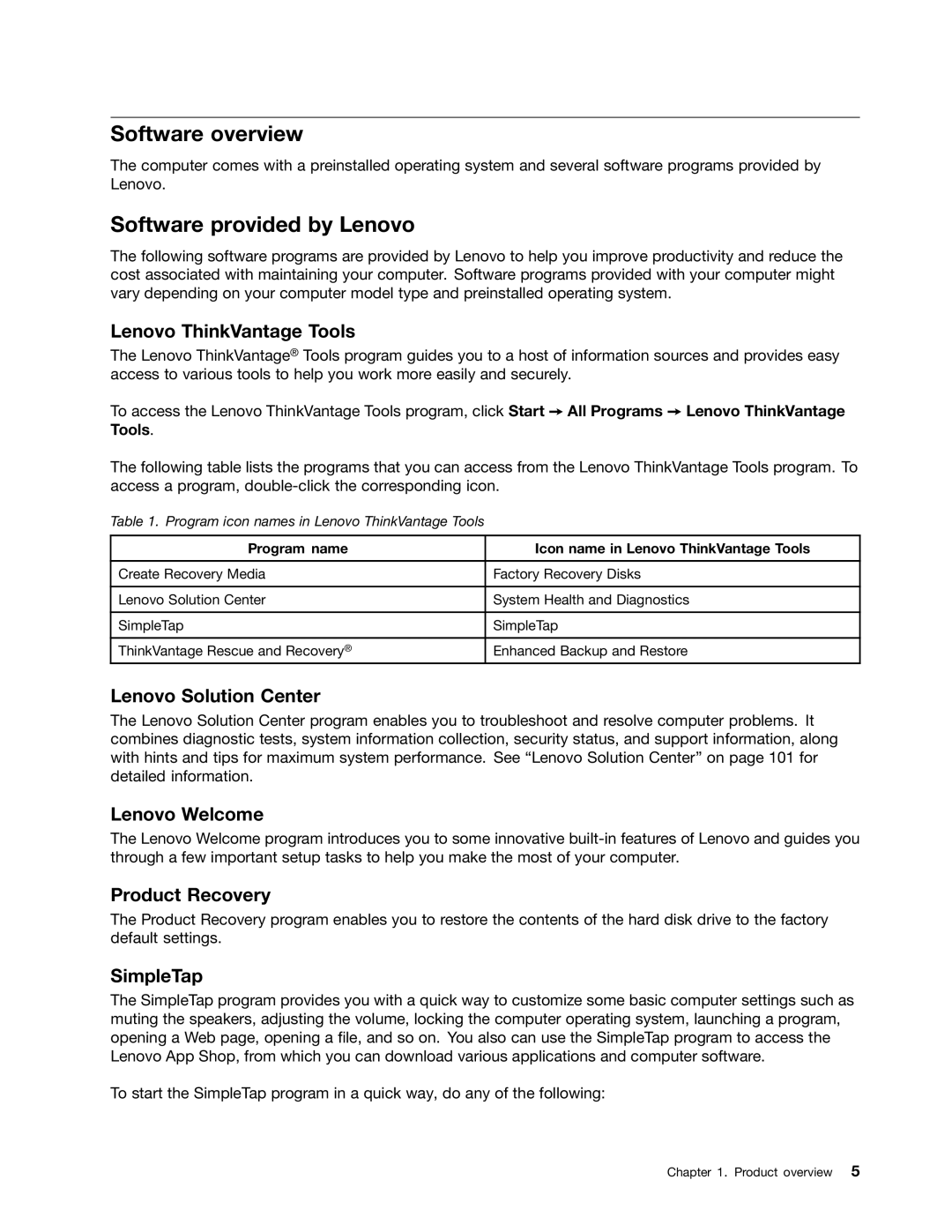 Lenovo 4229, 4223, 4228 manual Software overview, Software provided by Lenovo 