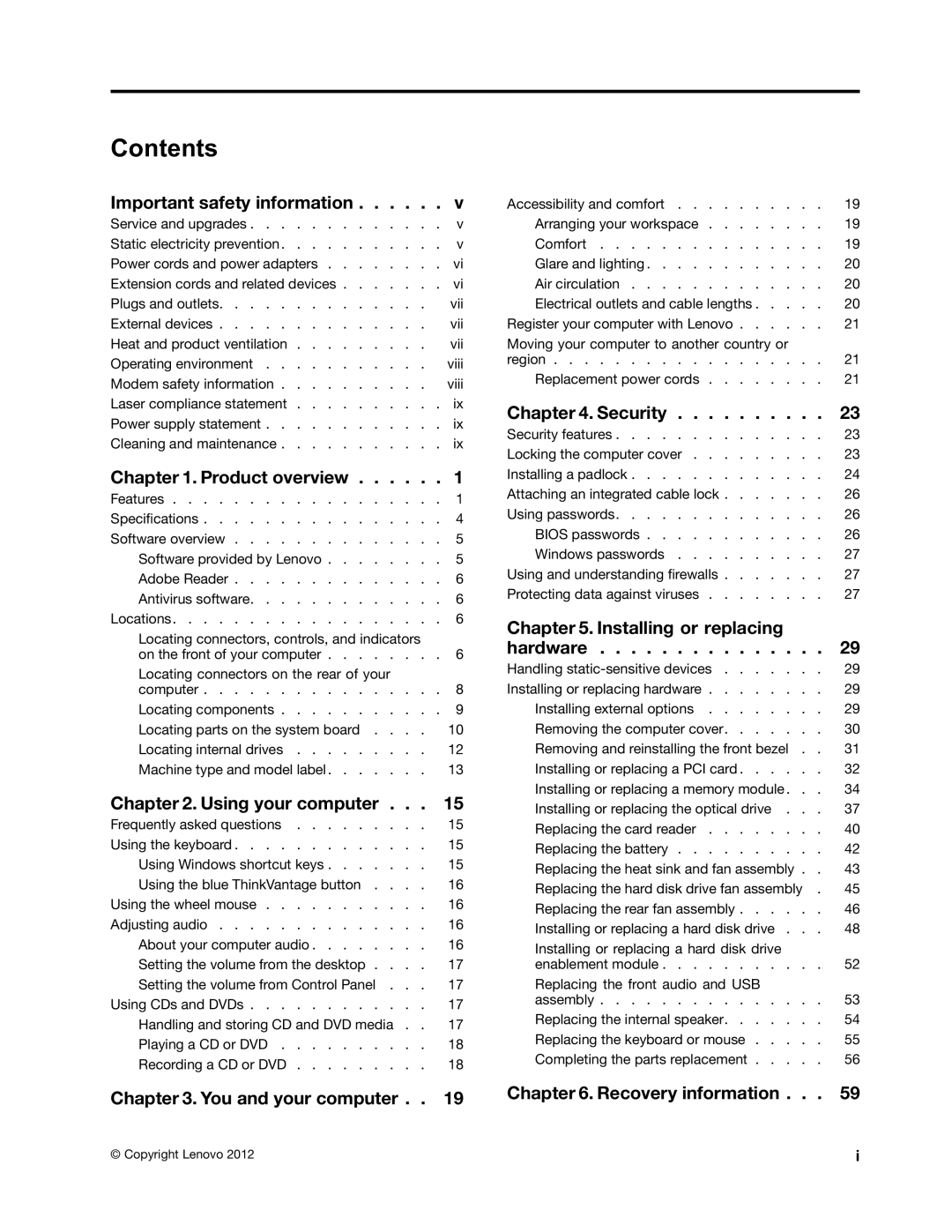 Lenovo 4223, 4228, 4229 manual Contents 