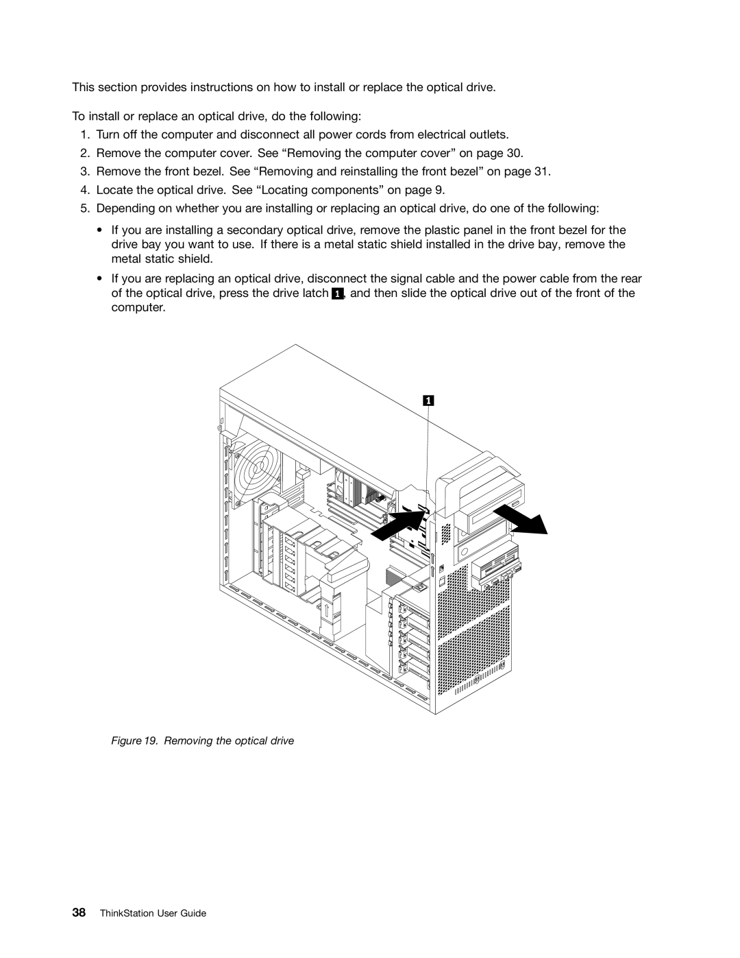 Lenovo 4229, 4223, 4228 manual Removing the optical drive 