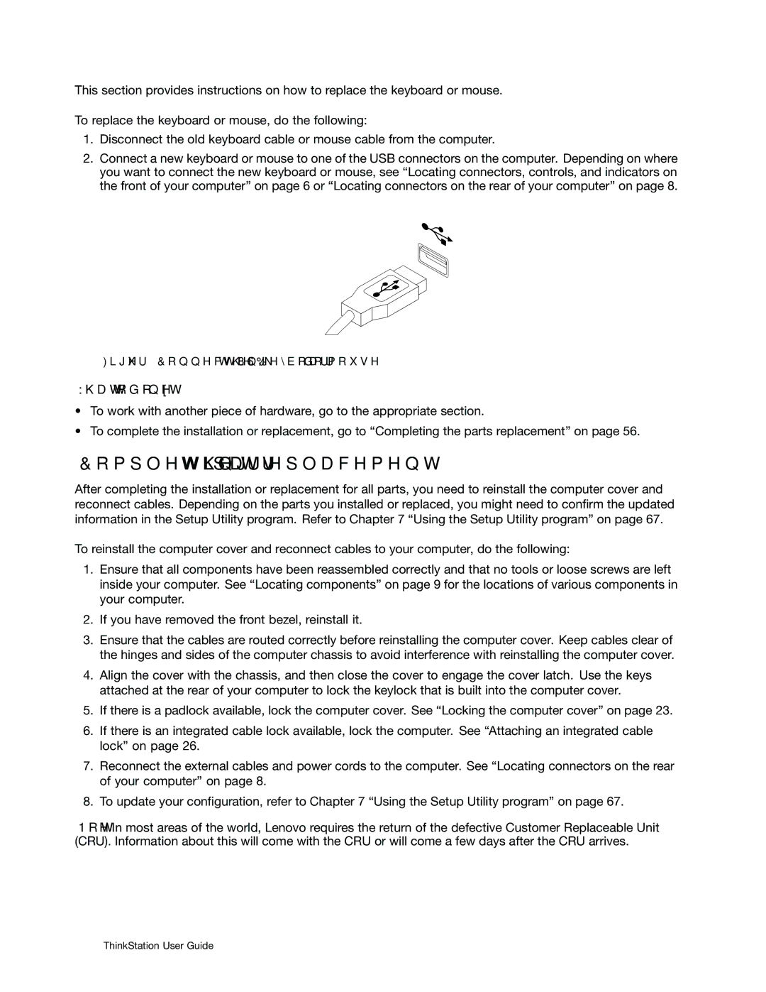 Lenovo 4229, 4223, 4228 manual Completing the parts replacement, Connecting the USB keyboard or mouse 