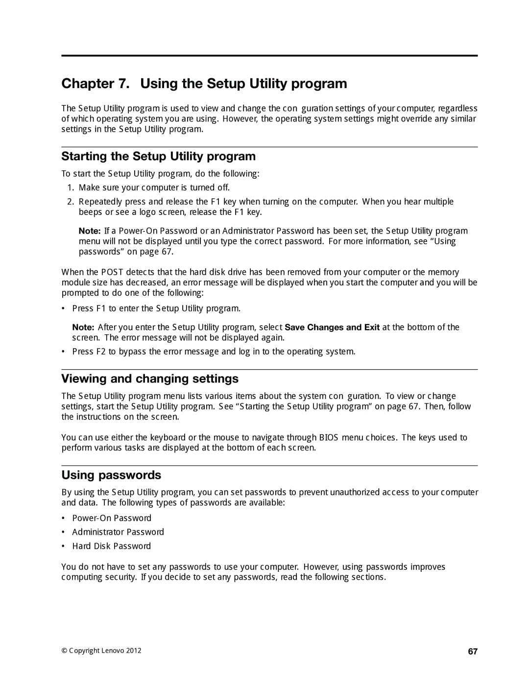 Lenovo 4228, 4223, 4229 Using the Setup Utility program, Starting the Setup Utility program, Viewing and changing settings 