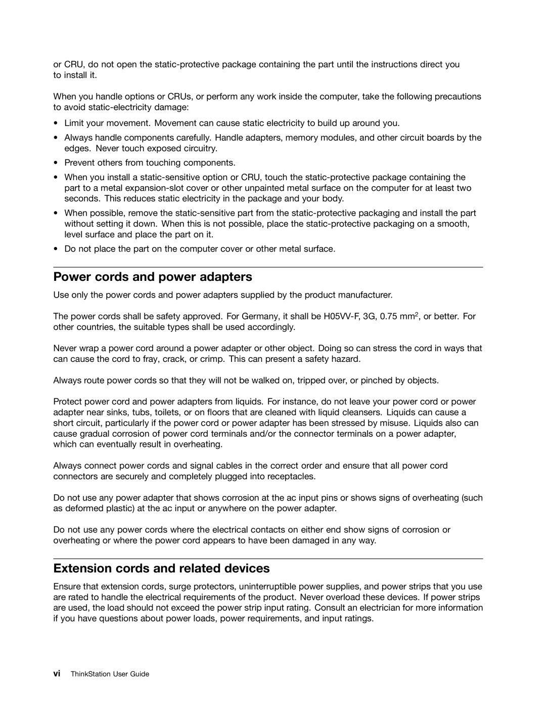 Lenovo 4229, 4223, 4228 manual Power cords and power adapters, Extension cords and related devices 