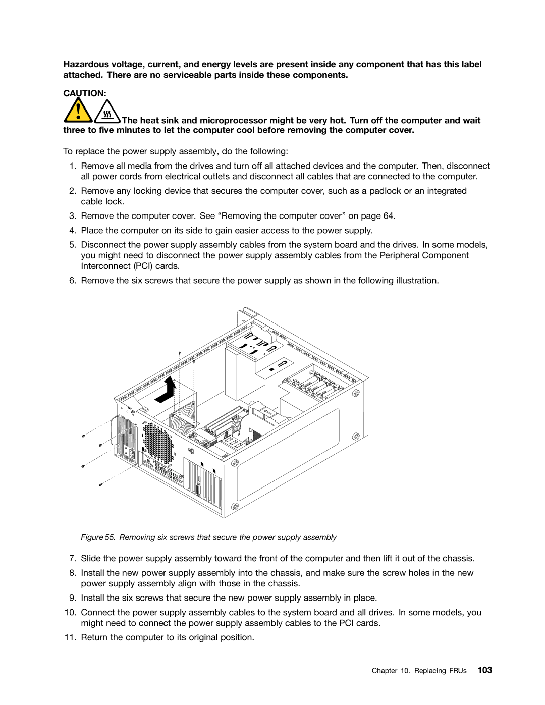 Lenovo 4228, 4223, 4229 manual Removing six screws that secure the power supply assembly 