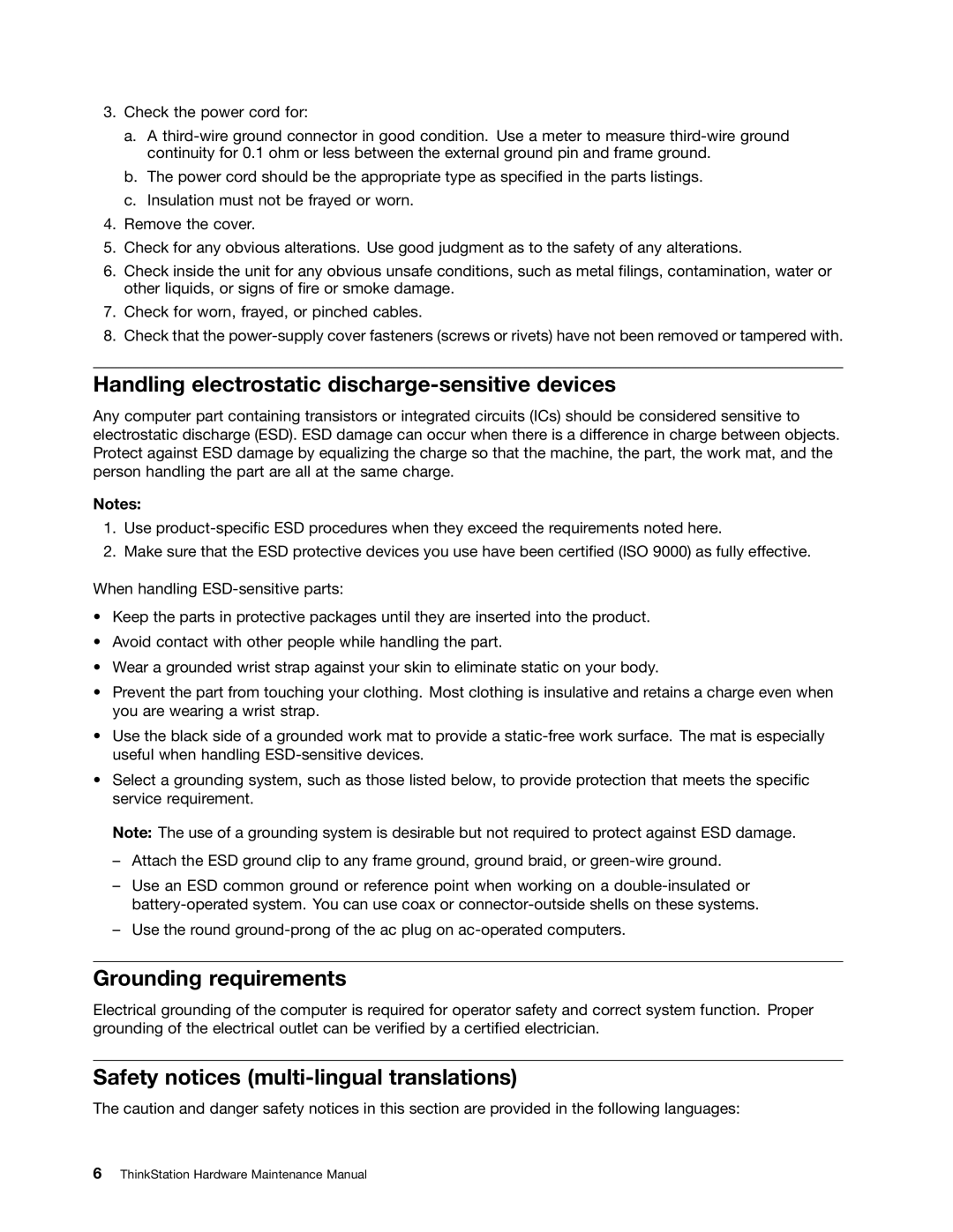 Lenovo 4223, 4228, 4229 manual Handling electrostatic discharge-sensitive devices, Grounding requirements 