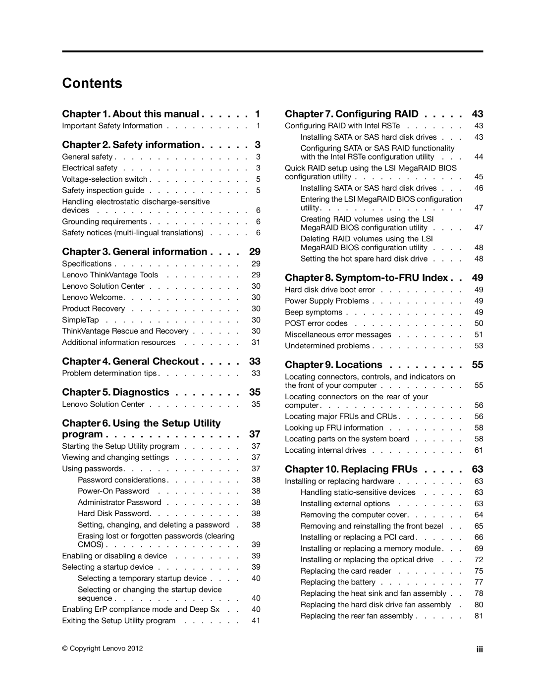 Lenovo 4229, 4223, 4228 manual Contents 