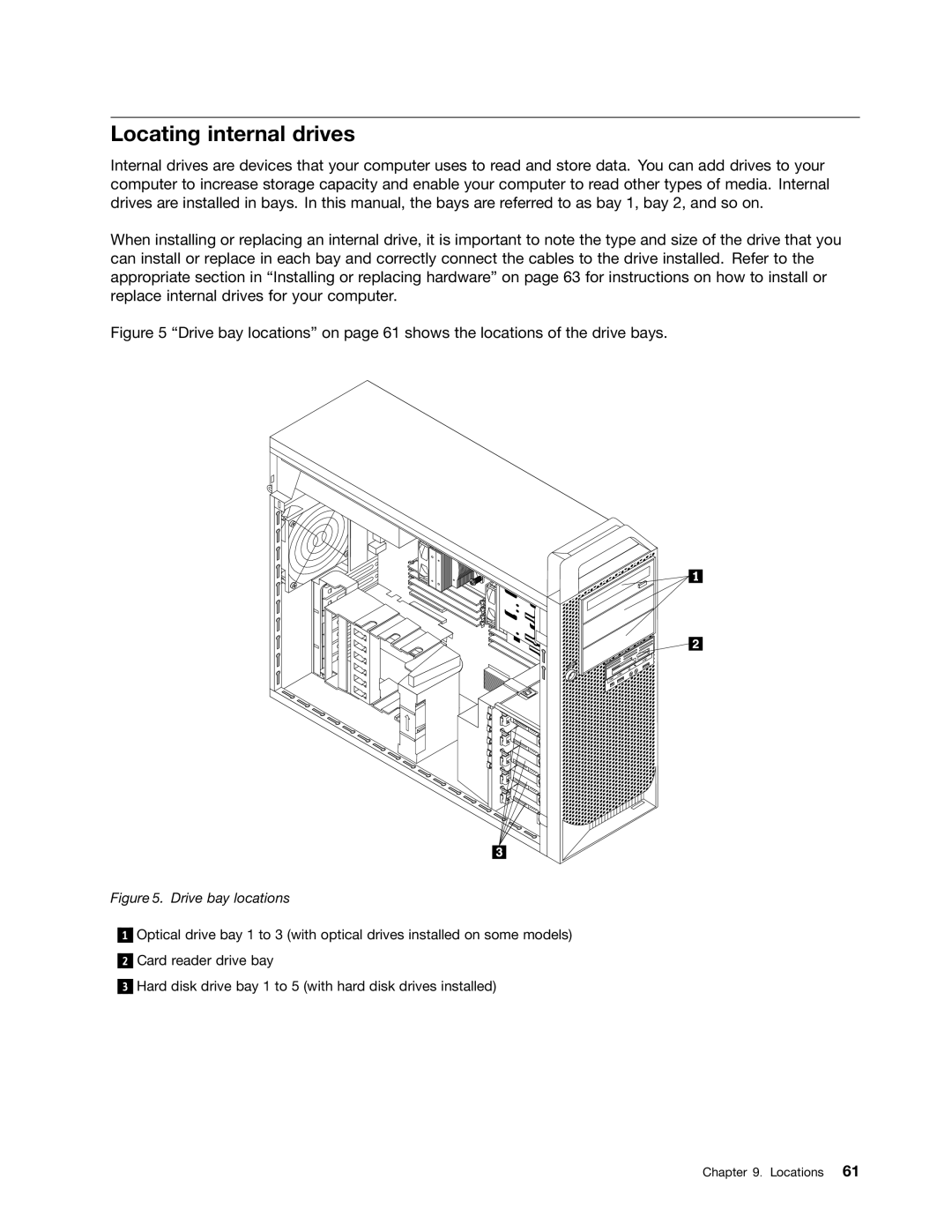 Lenovo 4228, 4223, 4229 manual Locating internal drives, Drive bay locations 