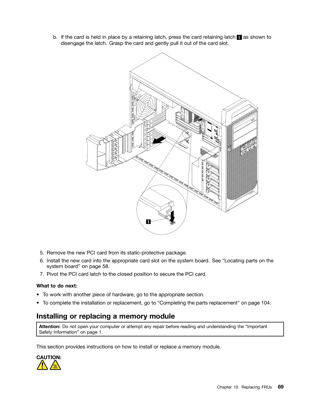 Lenovo 4223, 4228, 4229 manual Installing or replacing a memory module 